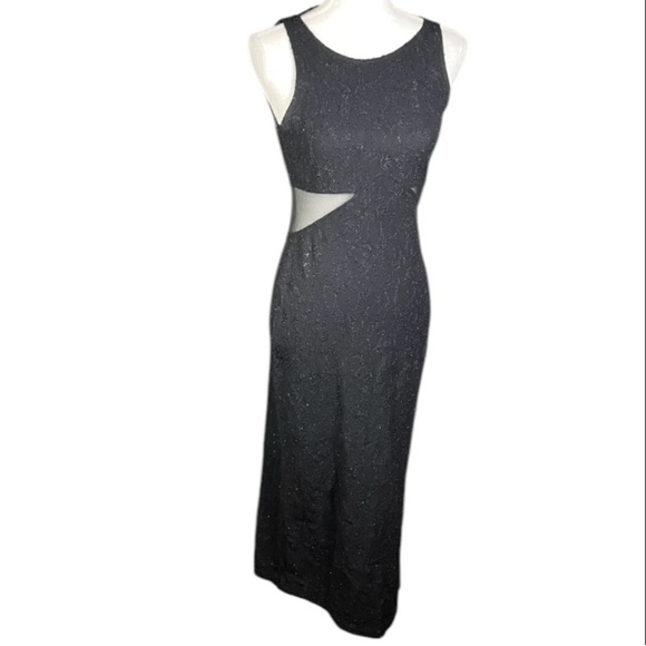 All That Jazz Dress Womens Medium Black Vintage Y2K Whimsigoth Sparkle Mesh Maxi - Picture 2 of 9